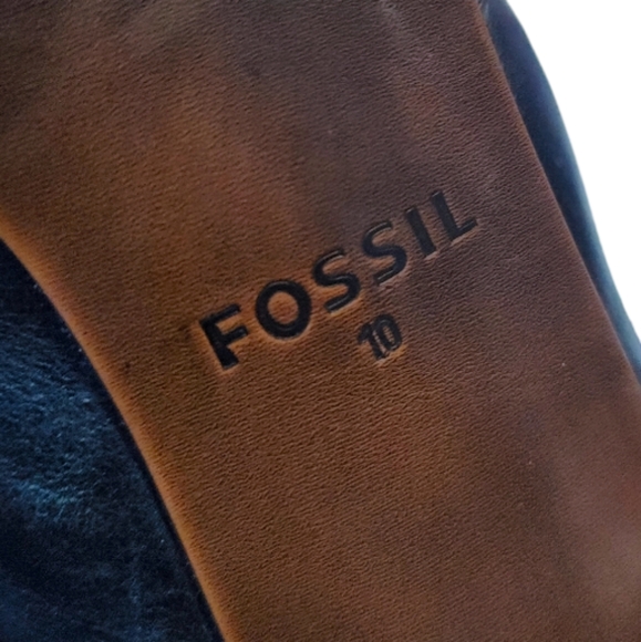 Fossil Black Leather Peep Toe Buckle Ankle  Wooden Block Heels Women's Size 10 - Picture 11 of 12